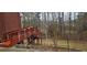 Exterior image showcasing a wooden deck with railing extending from a brick house into a lush backyard at 3715 Millers Pond Way, Snellville, GA 30039