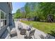 Backyard features patio with fire pit, seating, trampoline, and playset at 515 Quinn Dr, Woodstock, GA 30188