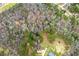 Aerial view displays the property's wooded surroundings, pond, and deck with hot tub at 370 Burton Dr, Douglasville, GA 30134