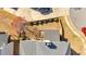 Aerial view showcases the property's backyard, deck, landscaping, and its location within a well-maintained neighborhood at 257 Lakestone Pkwy, Woodstock, GA 30188