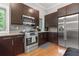 Modern kitchen features stainless steel appliances, dark brown cabinets, and granite countertops at 1903 Anjaco Rd # 5, Atlanta, GA 30309