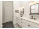 Bathroom featuring dual sinks, matte black hardware, and sleek vanity at 240 Mado Ln, Chattahoochee Hills, GA 30268