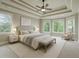 Tranquil main bedroom retreat with tray ceiling, sitting area, and natural light from many windows at 627 Warsaw Rd, Roswell, GA 30075