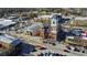 Beautiful aerial view showcases town buildings including the building with the clock tower in the historic area at 15 Mary Jane Ln, Covington, GA 30016