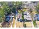 Neighborhood aerial view showing the layout of homes, tree coverage, and street design at 3207 Kensington Rd, Avondale Estates, GA 30002