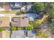 Aerial view of home highlighting well-manicured landscaping, detached garage, and expansive driveway at 3207 Kensington Rd, Avondale Estates, GA 30002