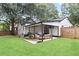 Backyard with a covered patio, seating, and grilling area, perfect for outdoor entertaining and relaxing at 1377 Marston St, Smyrna, GA 30080