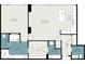 Detailed floor plan showcasing the layout with the kitchen, bathrooms, bedroom and living room dimensions at 1065 Peachtree Ne St # 2901, Atlanta, GA 30309