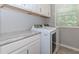 Well-lit laundry room with modern washer and dryer, along with a countertop for folding and organizing at 1351 Ashbury Park Dr, Hoschton, GA 30548