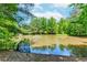 Scenic pond with a fountain surrounded by trees and lush greenery at 1351 Ashbury Park Dr, Hoschton, GA 30548