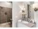 Modern bathroom with tiled shower, glass door, and sleek vanity at 4520 Garmon Nw Rd, Atlanta, GA 30327