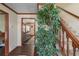 Inviting foyer showcasing hardwood floors, staircase with wood banister, and an indoor tree at 820 Hounds Ridge Ct, Lawrenceville, GA 30043