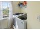 Laundry room with side-by-side washer and dryer and a window with white curtains at 820 Hounds Ridge Ct, Lawrenceville, GA 30043