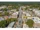 Aerial neighborhood view with a mix of commercial buildings and tree-lined streets at 531 Burton Dr, Alpharetta, GA 30009