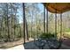 Backyard with a table and chairs under a covered patio overlooking a wooded area at 2112 Starfire Ne Dr, Atlanta, GA 30345