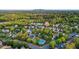 An aerial view of a community with mature trees and a community pool at 310 Tuggle Court, Woodstock, GA 30188