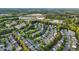 Aerial view of a residential neighborhood showcasing tree-lined streets, well-maintained homes, and community amenities at 310 Tuggle Court, Woodstock, GA 30188