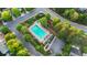 Birds eye view of neighborhood pool and surrounding lounge area for community residents at 310 Tuggle Court, Woodstock, GA 30188