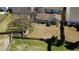 Aerial view of fenced backyard with mature tree, showing its nice lawn at 1295 Leisure Lake Dr, Lawrenceville, GA 30044