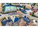 Aerial neighborhood shot with tennis courts, a pool, and mature trees at 1920 Rosebriar Dr, Marietta, GA 30066