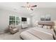 Staged primary bedroom with neutral decor, ceiling fan, dresser with TV, and plush furnishings at 162 Springbottom Dr, Lawrenceville, GA 30046