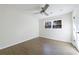 This bedroom has fresh paint, hardwood floors, a modern ceiling fan, and great natural light at 175 Jayne Ellen Way, Alpharetta, GA 30009