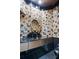 Unique bathroom with modern vanity, vessel sink and colorful tiled walls at 510 Covington Cv, Alpharetta, GA 30022