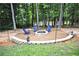 Backyard firepit with seating for four surrounded by lush greenery at 200 Stone Lake Dr, Dallas, GA 30157