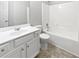 Clean bathroom featuring a white vanity, toilet, and shower-tub combination at 2555 Flat Shoals Rd # 3103, Atlanta, GA 30349