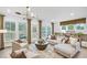 Bright living room boasts large windows, neutral decor, stylish furnishings, and a view to the backyard at 5765 Tillman Way, Powder Springs, GA 30127