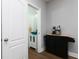 Contemporary powder room with a stylish blue glass bowl sink at 2296 Whiteoak Se Dr, Smyrna, GA 30080