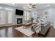 Cozy living room with a fireplace, large windows, hardwood floors, and stylish decor at 7630 Glisten Ave, Atlanta, GA 30328