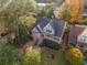 Aerial view of a two-story home with a brick facade, gabled roof, and a tree-filled lot at 1824 Windemere Ne Dr, Atlanta, GA 30324