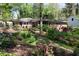 Landscaped backyard with flowers, trees, screened porch, and a charming brick home at 4323 E Durham Cir, Stone Mountain, GA 30083