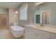 Luxurious main bathroom featuring a standalone tub, a vanity with dual sinks, and ample natural light at 141 Compass Rd, Hampton, GA 30228