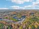An aerial view of suburban neighborhood surrounded by trees and foliage in full fall color at 382 Daffodil Dr, Temple, GA 30179