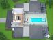 Aerial view featuring home layout with outdoor pool, deck, and spacious modern open floor plan at 4510 Muskogee Ct, Cumming, GA 30040