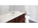 Bathroom featuring vanity with wood cabinet, ample counter space, and a modern sink at 2308 Oakton Se Pl, Smyrna, GA 30082