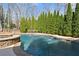 Relaxing backyard pool and spa area surrounded by lush greenery and mature trees at 3070 Corsair Curv, Cumming, GA 30040