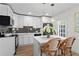 Modern kitchen with white cabinetry, black backsplash, and a center island with seating at 9 Market Square Nw Pl, Atlanta, GA 30318