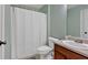 Well-lit bathroom featuring a vanity with a sink and a white shower curtain at 81 Summer Creek Dr, Dallas, GA 30157