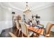 Elegant dining room with hardwood floors, chandelier lighting, wainscoting, and furniture at 2883 Misty Rock Cv, Dacula, GA 30019