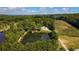 Aerial view showcases the property's expansive landscape with mature trees and serene pond at 9180 Shiloh Dr, Villa Rica, GA 30180