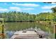 Picturesque view of a serene pond with a wooden dock, ideal for relaxation and enjoying nature at 9180 Shiloh Dr, Villa Rica, GA 30180