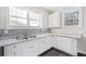 Kitchen boasting white cabinets, granite countertops, stainless-steel sink, and bright window at 1039 Ashfern Walk, Woodstock, GA 30189