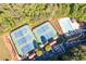 Aerial shot highlighting the well-maintained tennis courts and community pool offering resort-style amenities at 5383 Fawn Meadow Ln, Powder Springs, GA 30127
