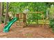 Backyard playset with slide and swings in a wooded, shady area at 828 Guinevere Sw Way, Lilburn, GA 30047
