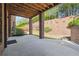 Covered patio with brick columns and a view of the landscaped backyard at 1655 Dawn Dr, Suwanee, GA 30024