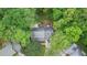 Bird's eye view of the home with a deck, surrounded by mature trees, offering shade and privacy at 5500 Georgetown Sw Trce, Lilburn, GA 30047