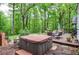 Secluded backyard oasis with a hot tub, wooden deck, and lush greenery for ultimate relaxation at 5500 Georgetown Sw Trce, Lilburn, GA 30047